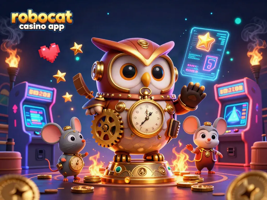Experience the thrill of robocat casino app with this vibrant 3D illustration of gaming excitement.